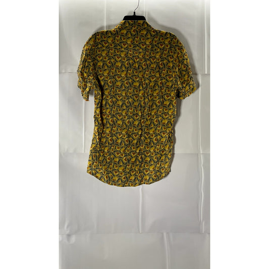 ID MENSWEAR Men's Yellow Printed Good Vibes Button-Up Short Sleeve Shirt SZ M