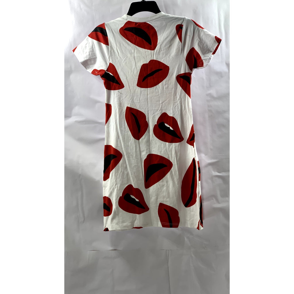 ON FIRE Women's White-Red Lips Crewneck Short Sleeve Mini T-Shirt Dress SZ M