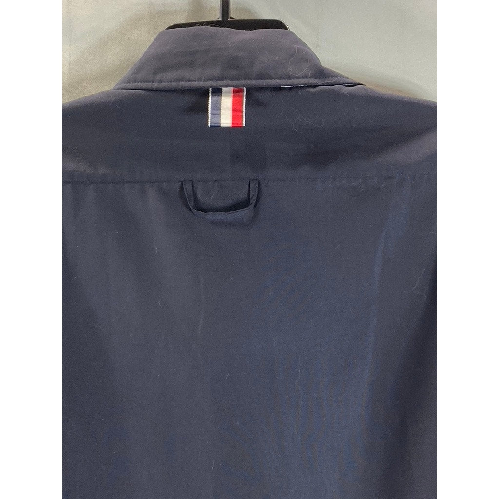 THOM BROWNE Men's Navy Stripe Armband Patch Button-Up Shirt Jacket SZ 1(S)