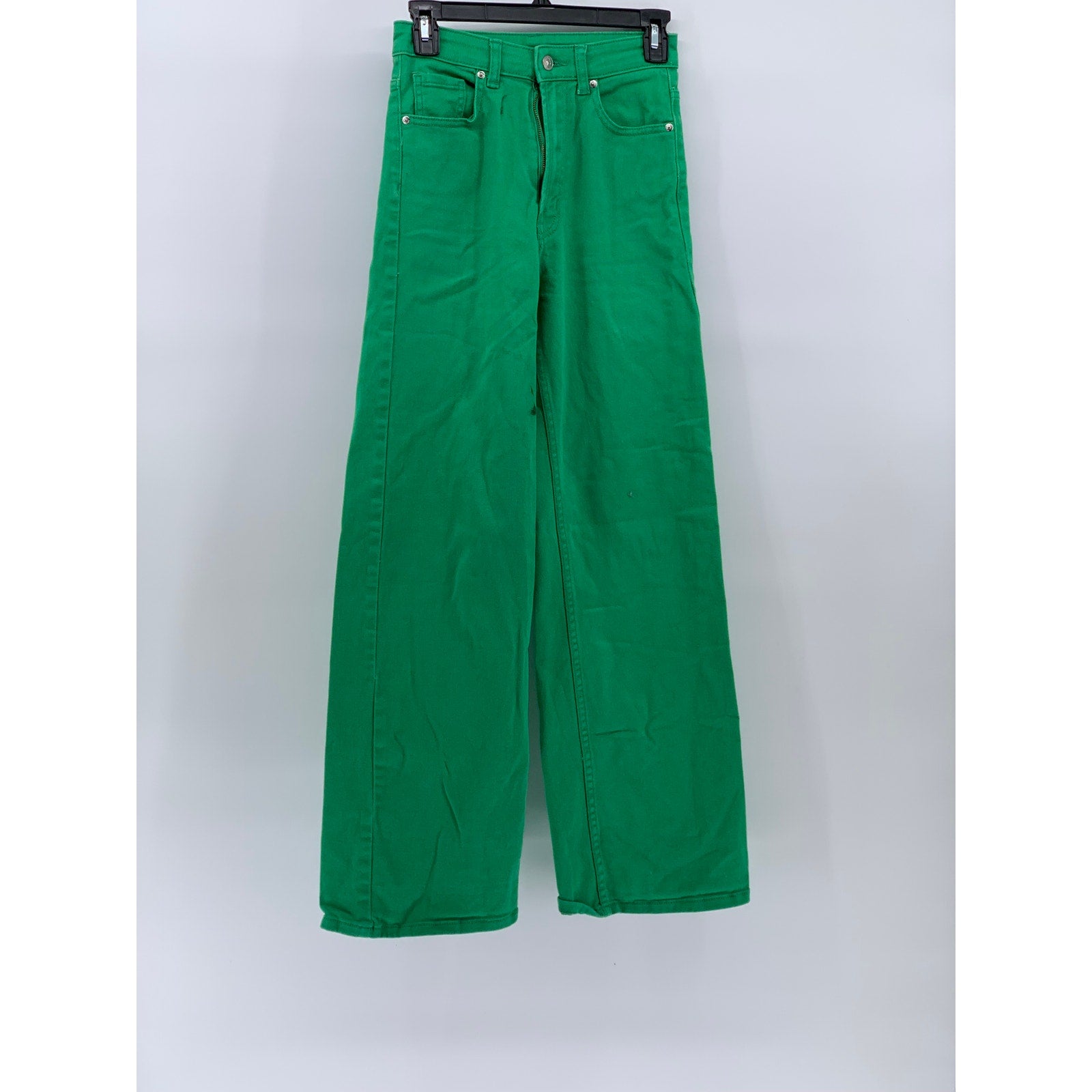 DIVIDED By H&M Women's Dark Green High-Rise Denim Wide-Leg Pants SZ 2