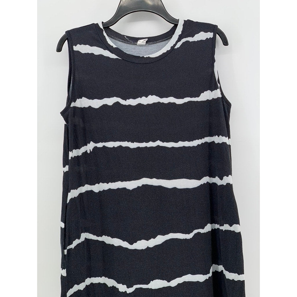 ANRABESS Women's Washed Black Striped Sleeveless Maxi Dress SZ L