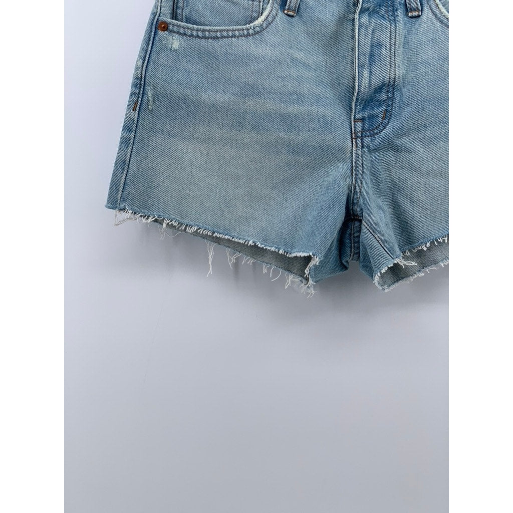 MADEWELL Women's Light Blue Distressed Relaxed Denim Cotton Shorts SZ 25