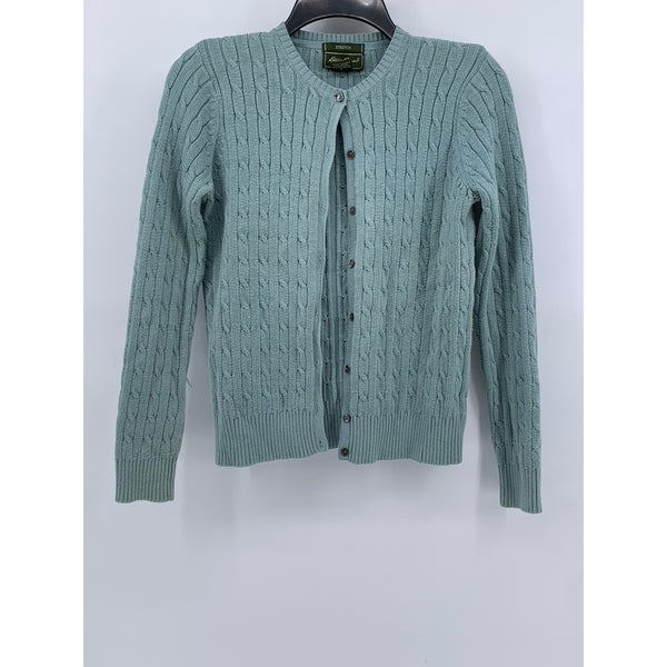 EDDIE BAUER Women's Green Stretch Vintage 90's Cable Knit Cardigan SZ S