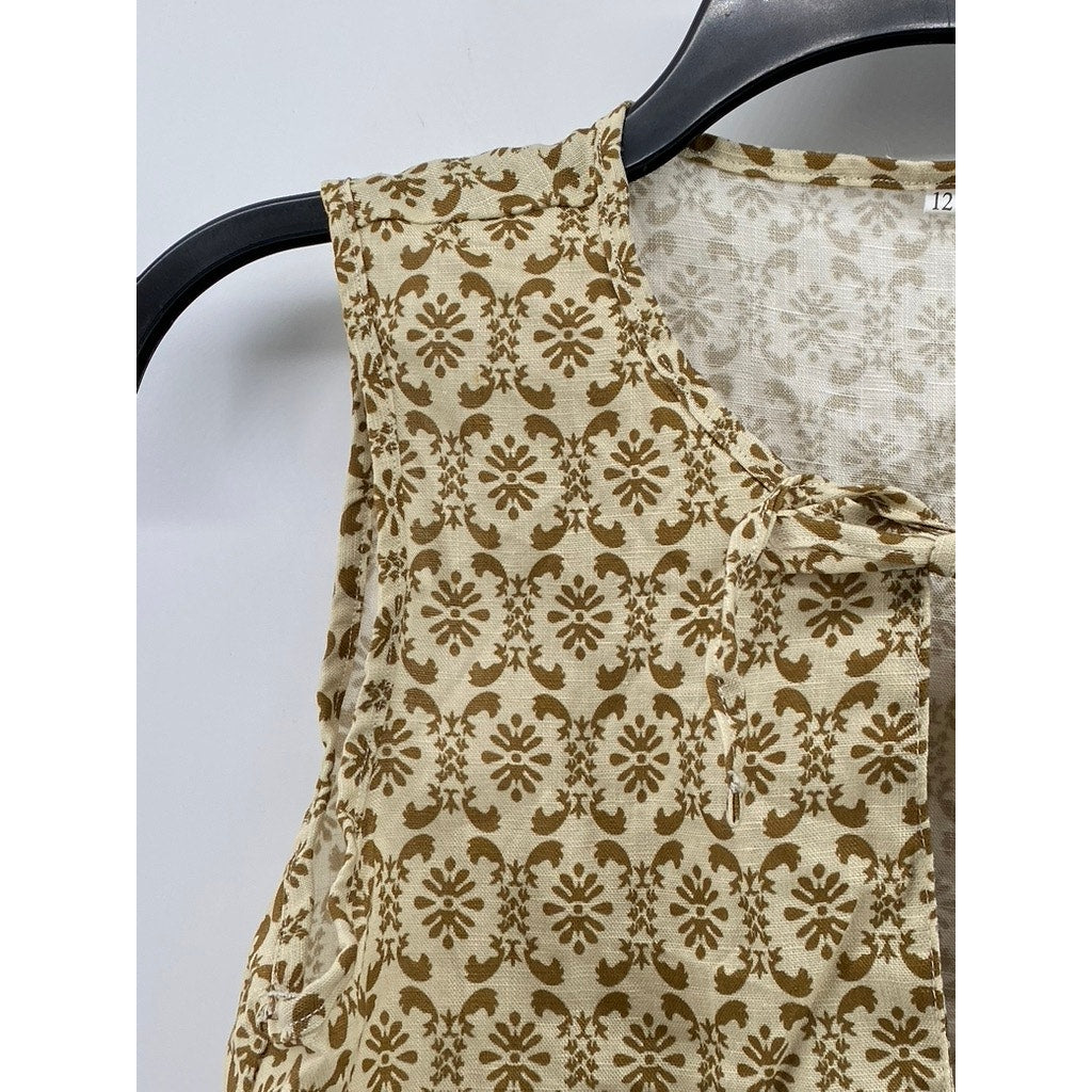 UNBRANDED Women's Tan Printed Tie-Front Sleeveless Top SZ M