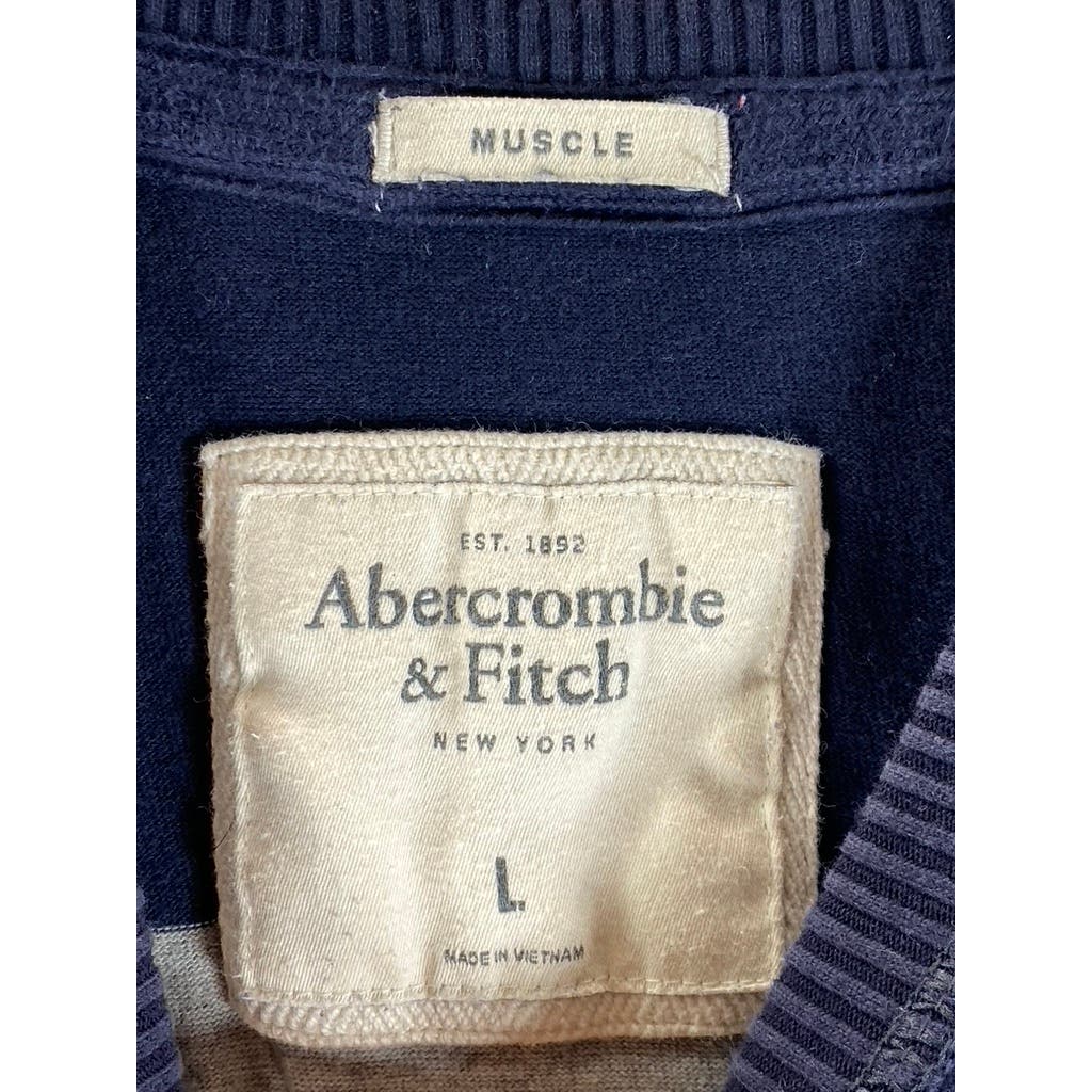 ABERCROMBIE & FITCH Men's Navy/Grey Crewneck Pullover Muscle Sweater SZ L