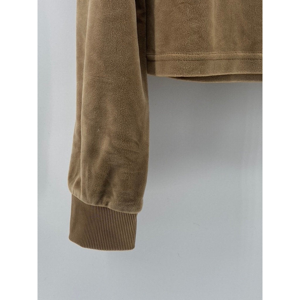 ROMA CONCEPTS By ROSEE Women's Brown Faux Suede Pullover Cropped Hoodie SZ M