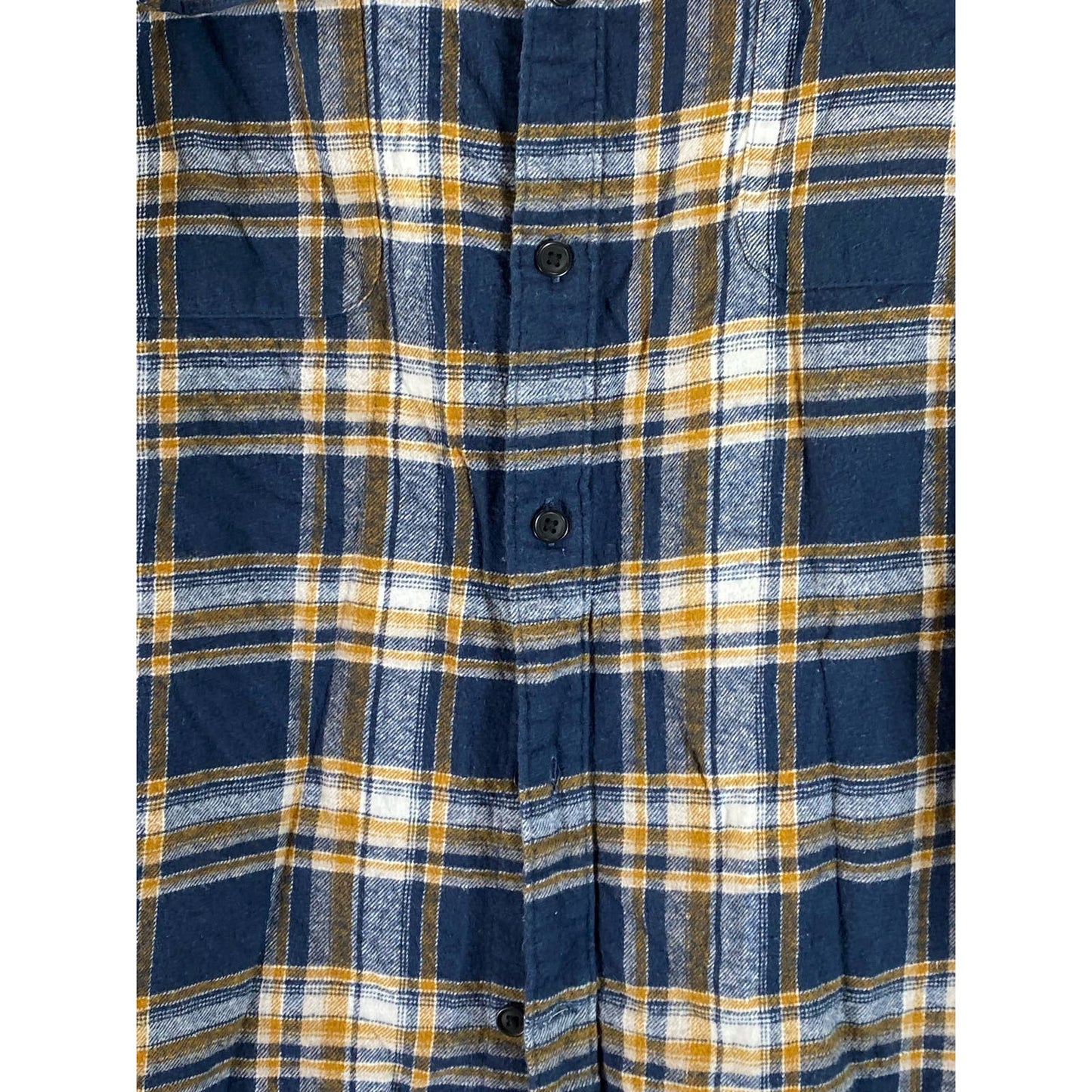 LUCKY BRAND Men's Navy/Yellow Plaid Classic-Fit Button-Up Flannel Shirt SZ L