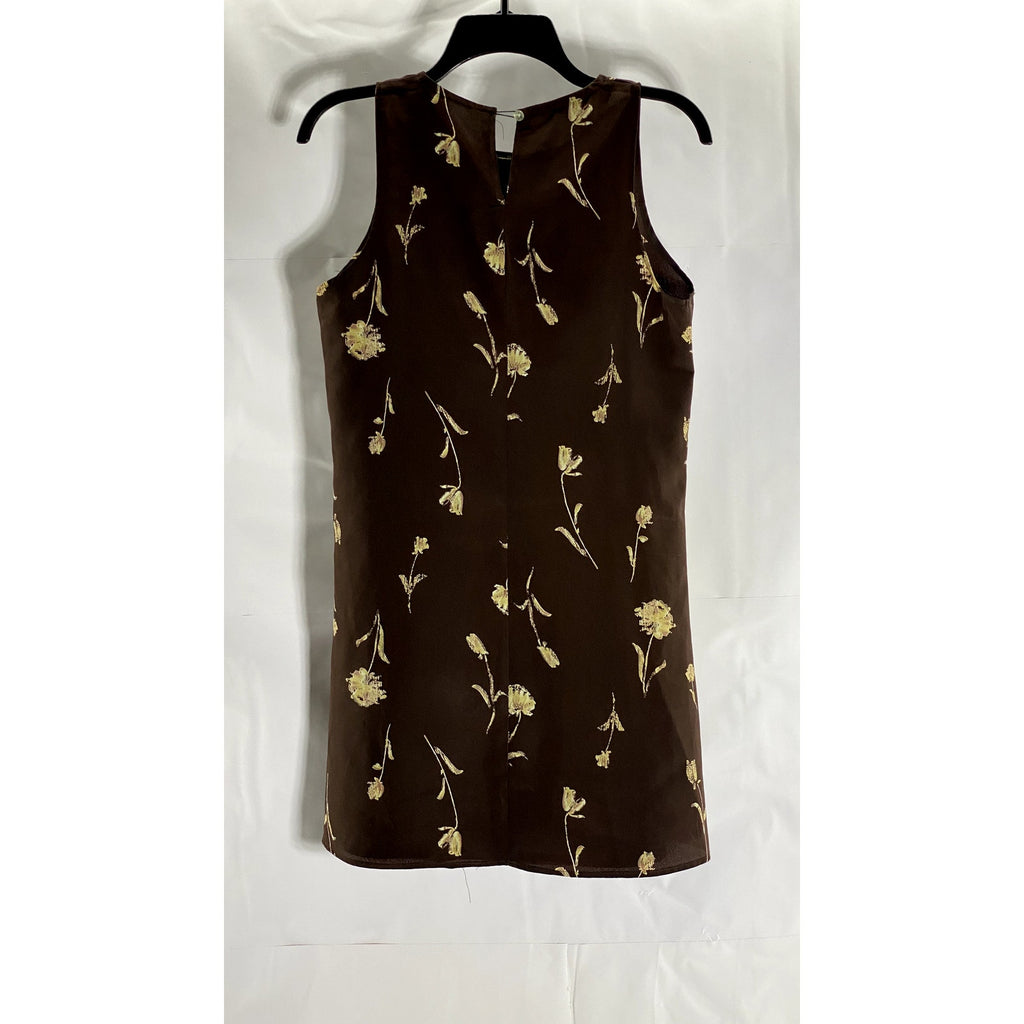 OFFICE HOURS Women's Vintage Brown/Tan Floral Crewneck Sleeveless Mini Dress SZM