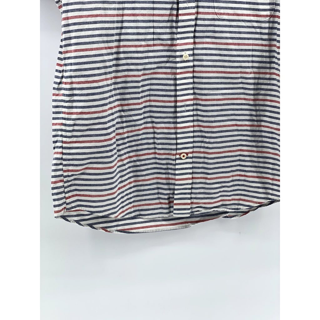 TOMMY HILFIGER Men's Blue-Red Striped Classic-Fit Button-Up Shirt SZ L