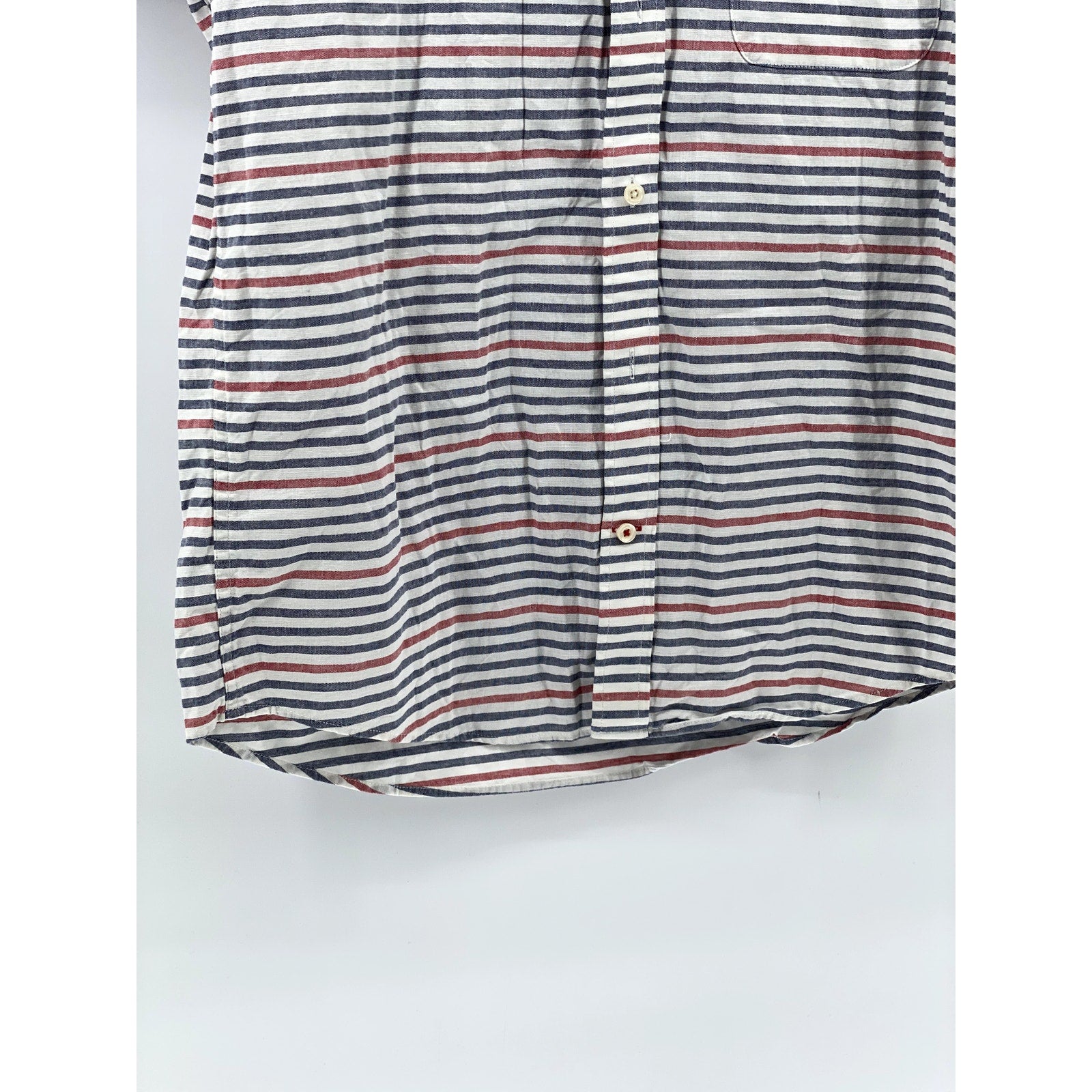 TOMMY HILFIGER Men's Blue-Red Striped Classic-Fit Button-Up Shirt SZ L