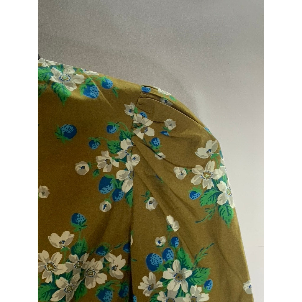 UNBRANDED Women's Green Floral Ruffle Button-Up Long Sleeve Top SZ S