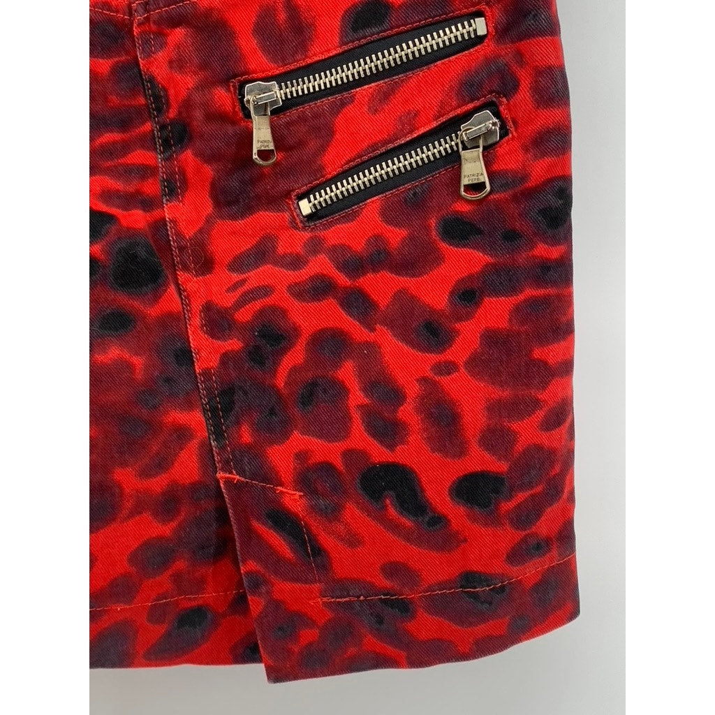PATRIZIA PEPE Women's Red Printed Front-Zipper Straight Mini Skirt SZ 42(US6)