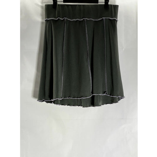ASOS DESIGN Curve Women's Black Lettuce Trim Overstitch Ribbed A-Line Skirt SZ14