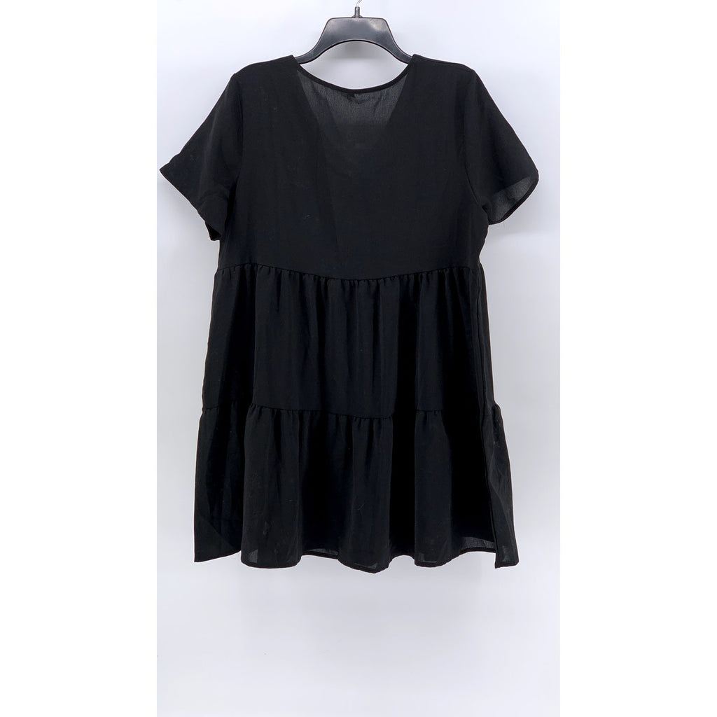 UNBRANDED Women's Black Solid V-Neck Tiered A-Line Mini Skirt SZ L