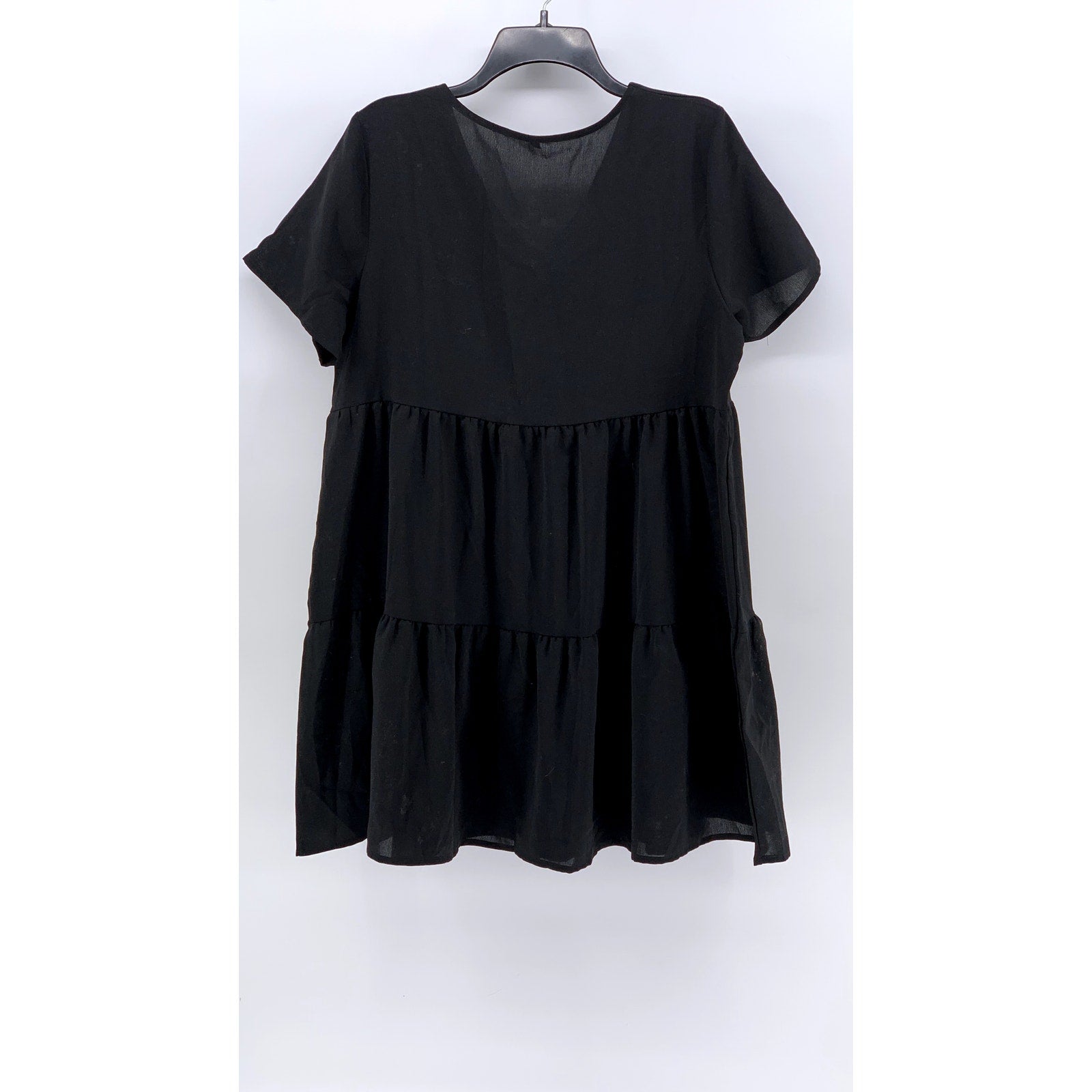 UNBRANDED Women's Black Solid V-Neck Tiered A-Line Mini Skirt SZ L