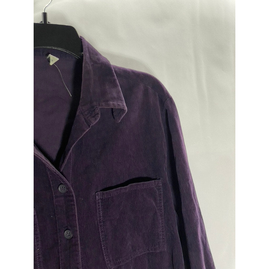WOOLSWORTHS Women's Dark Purple Four-Pocket Button-Up Long Sleeve Top SZ 16(L)