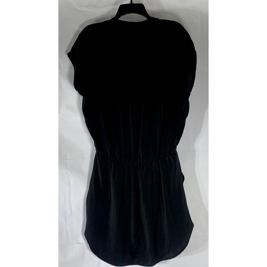 BANANA REPUBLIC Women's Black Short Sleeve Elastic Waist Split-Neck Dress SZ 6