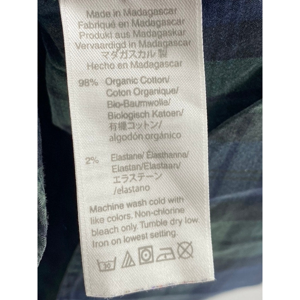 J.CREW Men's Navy Blue-Green Plaid Slim-Fit Button-Up Long Sleeve Shirt SZ L