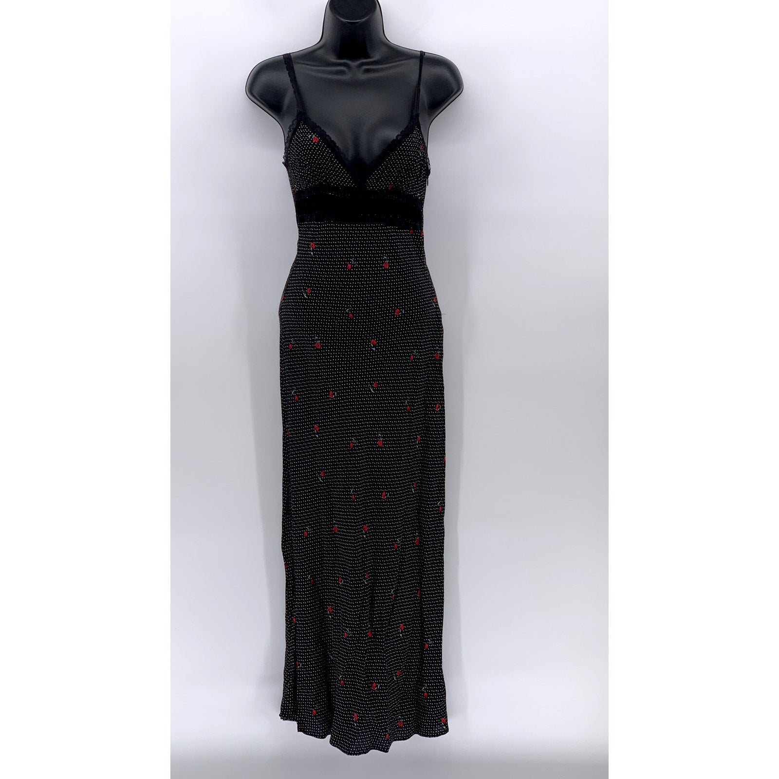 URBAN OUTFITTERS Women's Black-White Rose Print V-Neck Maxi Dress SZ 0