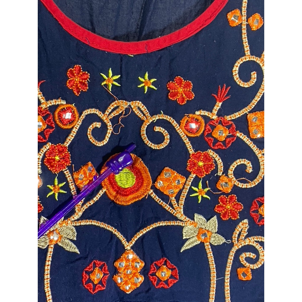 UNBRANDED Women’s Navy/Red Printed Crewneck Long Side-Slit Kurti Dress SZ 46(XL)