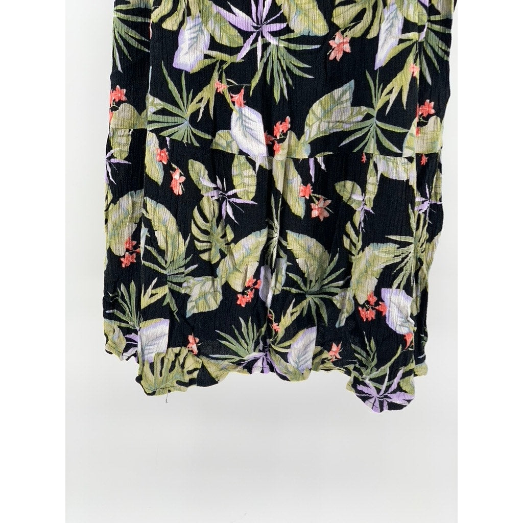 FOREVER 21 Women's Black-Floral Button A-Line Mini Dress SZ M