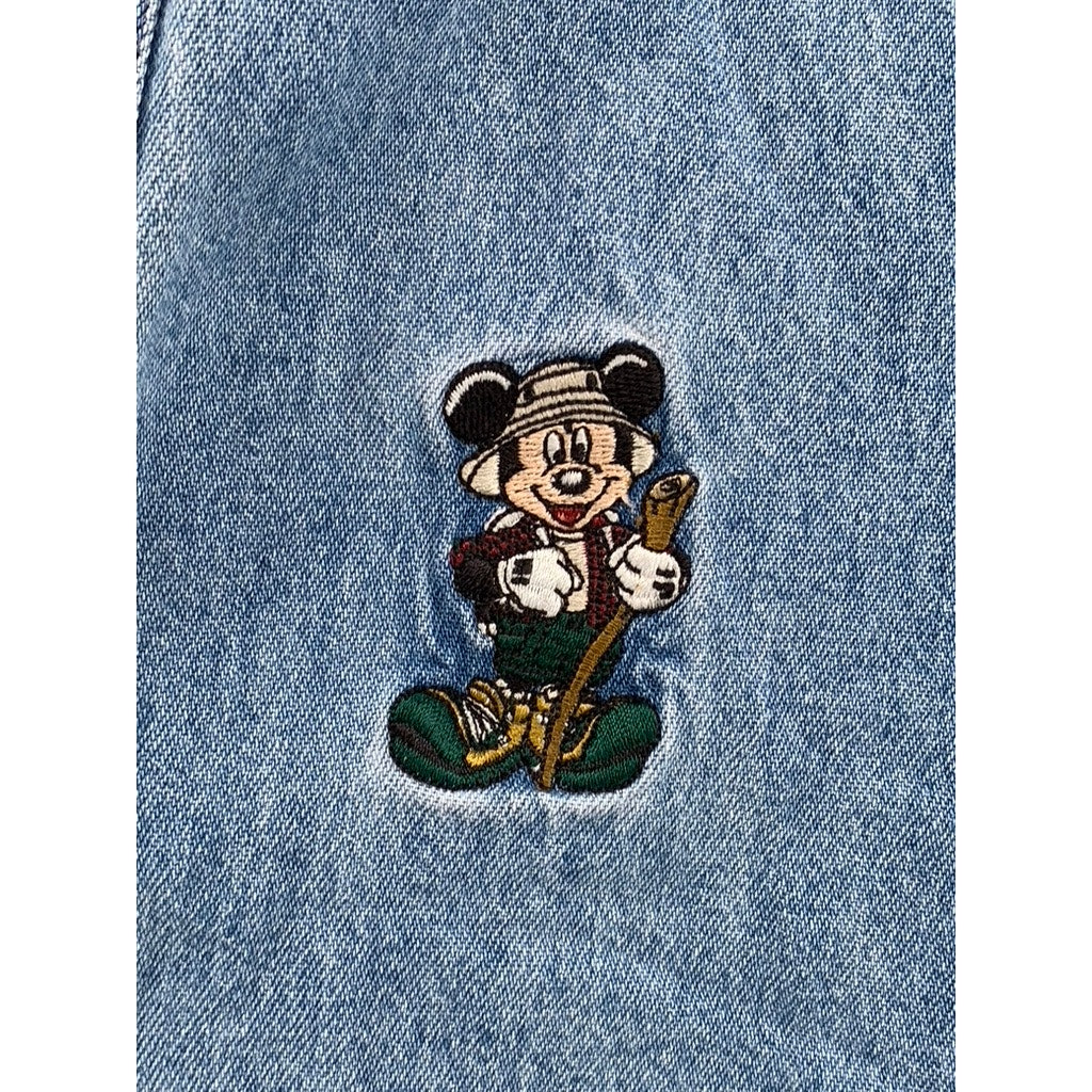 DISNEY Men's Blue Denim Embroidered Mickey Mouse Button-Up Shirt SZ S