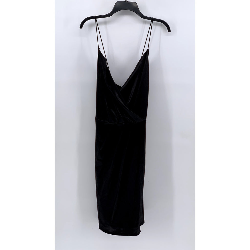 FASHION NOVA Women's Black Satin Faux-Wrap Mini Dress SZ 1XL