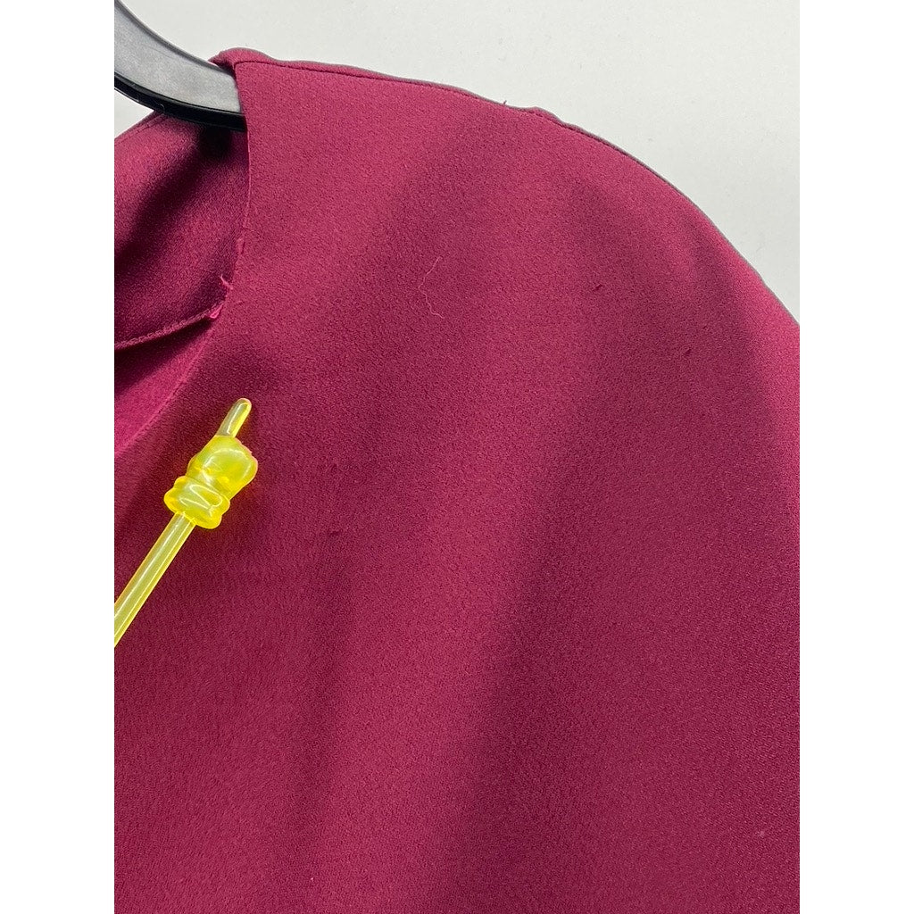 DIANE VON FURSTENBERG Women's Burgundy Split-Neck Kora Short Sleeve Dress SZ S