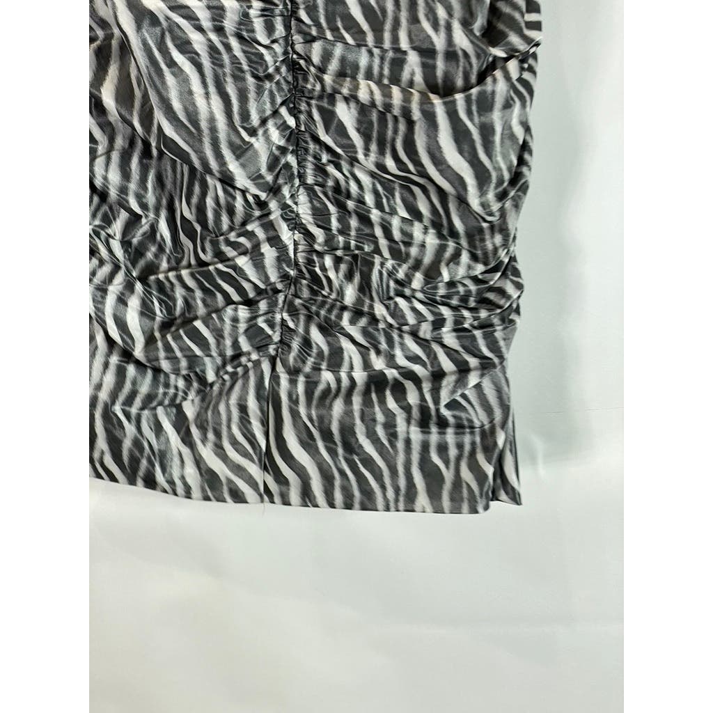 NICOLE BAKTI Vintage y2k Women's Strapless Bodycon Zebra Beaded Mini Dress SZ S