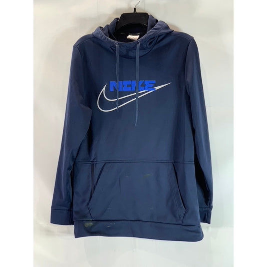 NIKE Men's Navy Graphic Therma-Fit Pullover Training Hoodie SZ S