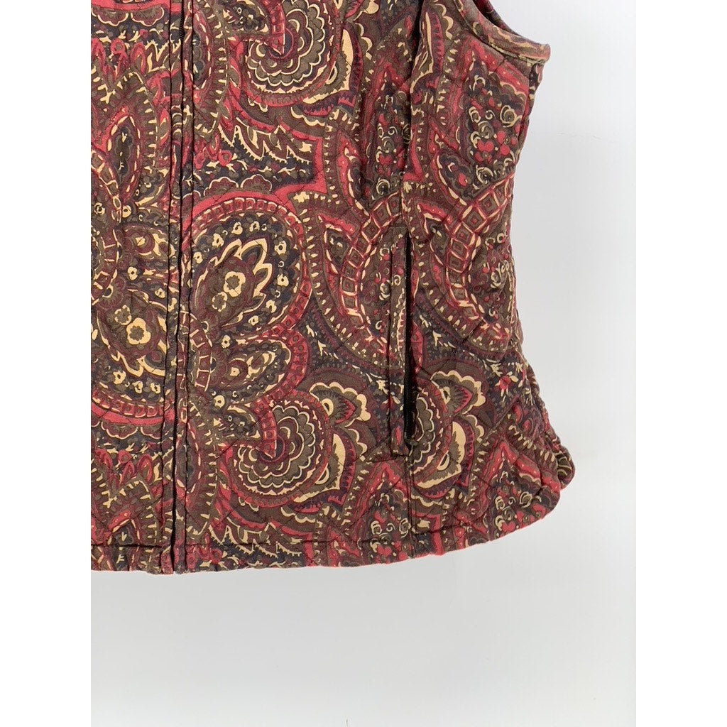 CROFT & BARROW Women’s Brown Paisley Print Quilted Zip-Up Vest SZ L