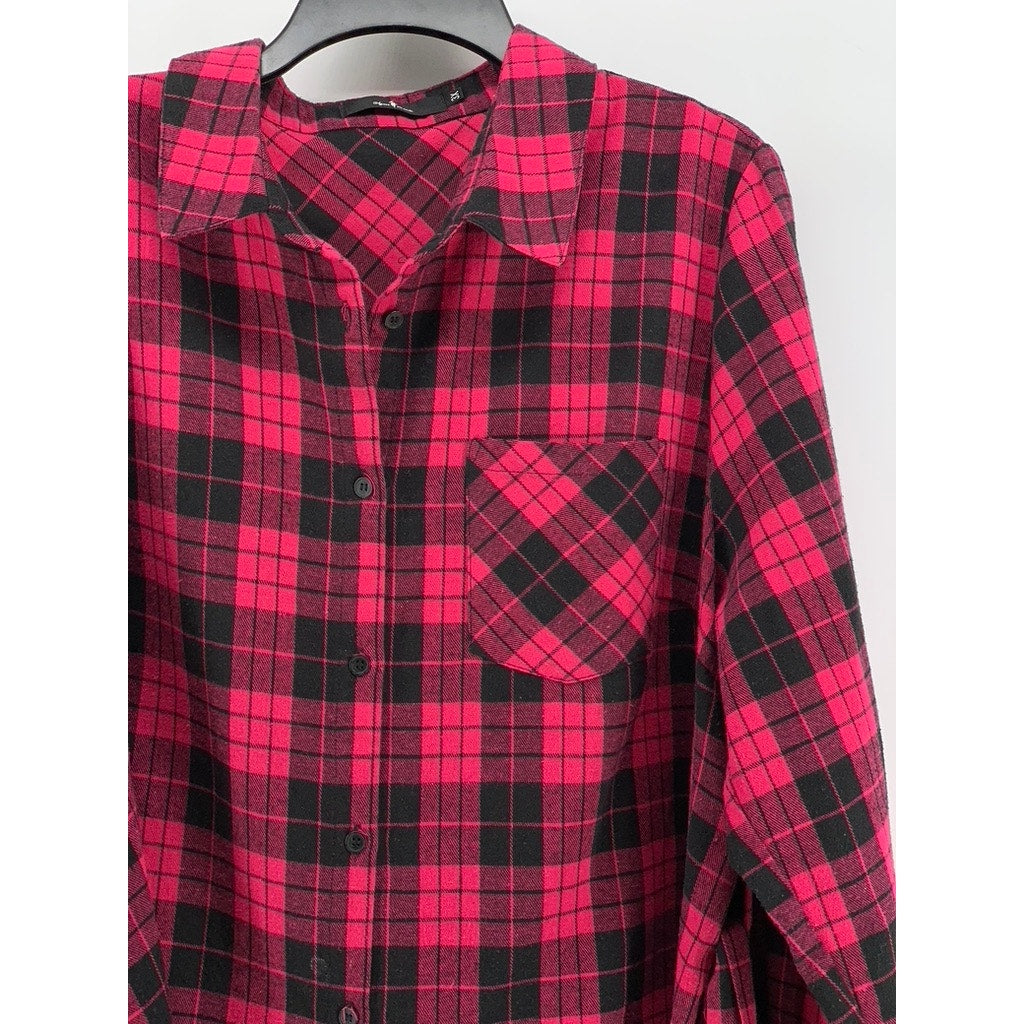 AGNES ORINDA Women's Plus Pink-Black Plaid Button-Up Long Sleeve Dress SZ 3X