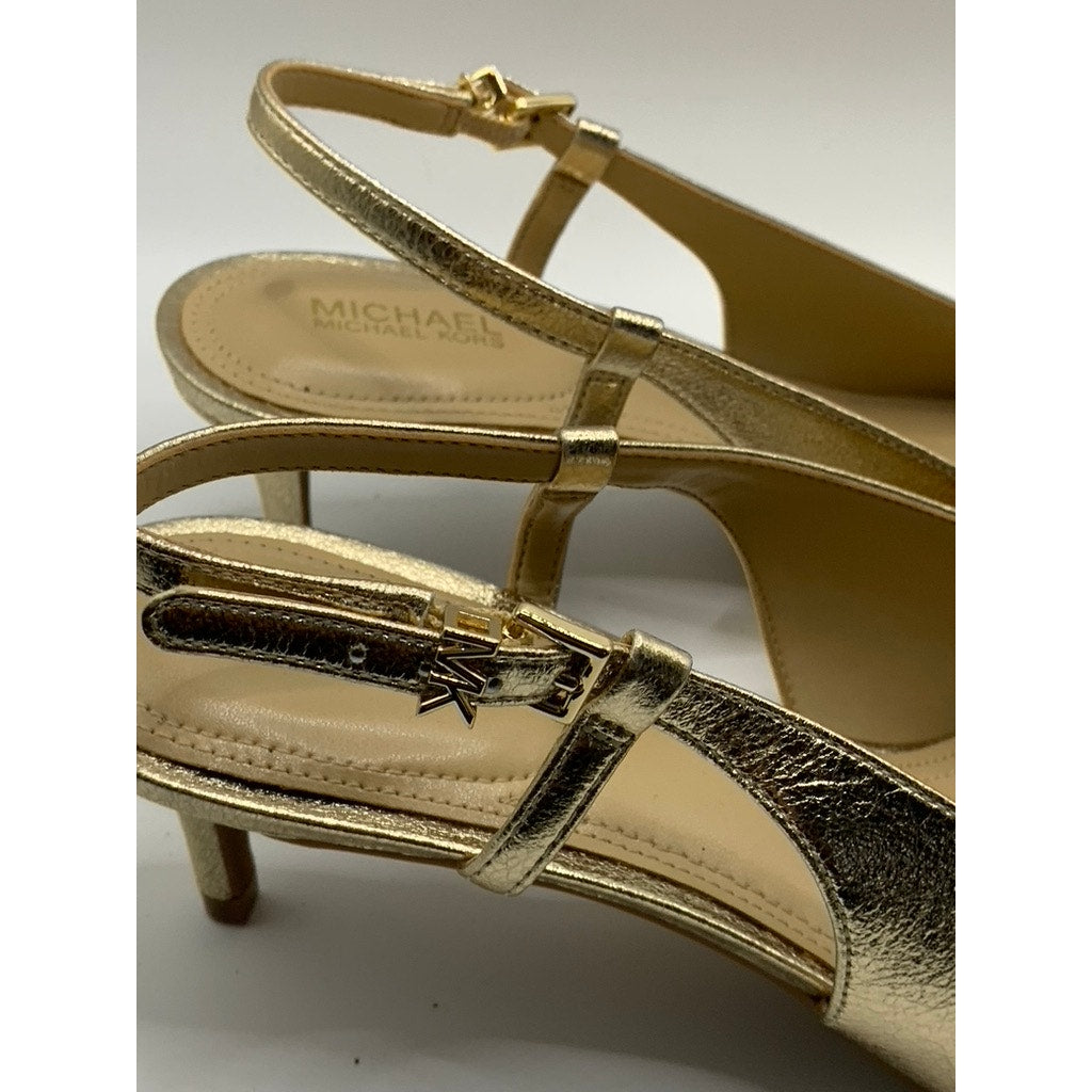 MICHAEL MICHAEL KORS Women's Pale Gold Doreen Kitten-Heel Pointed-Toe Heels SZ 9