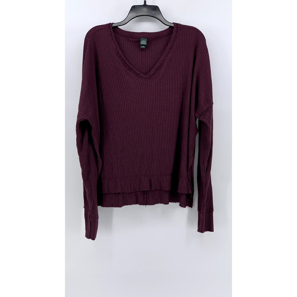 WILD FABLE Women's Maroon Ribbed V-Neck Dolman Sleeve Top SZ L