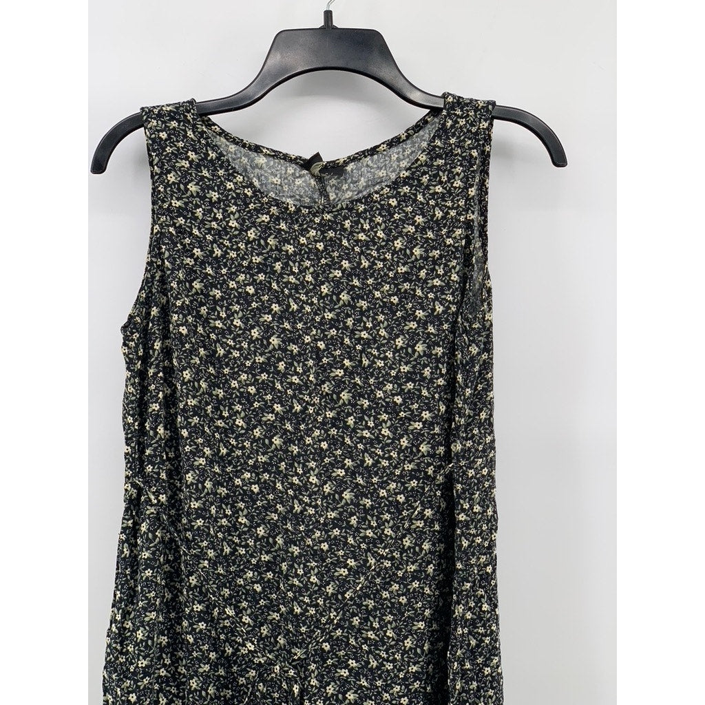 TEDDI DRESSES Women's Black Ditsy Floral Sleeveless Midi Dress SZ S