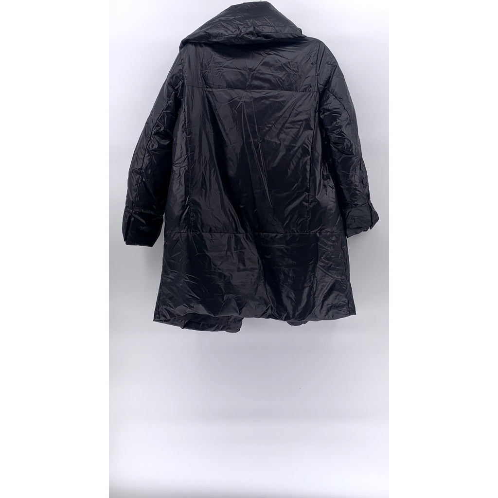 IT MICHAA Deluxe Women's Black Hooded Snap Button Long Sleeve Puffer Coat SZ S