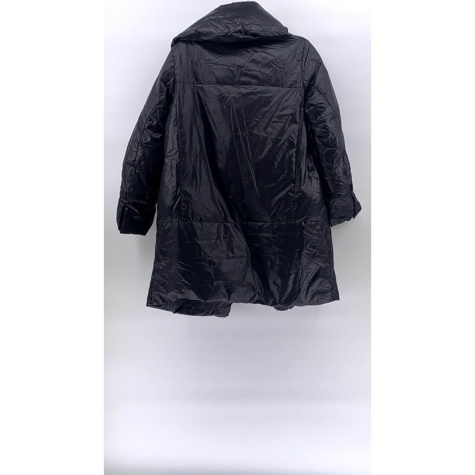 IT MICHAA Deluxe Women's Black Hooded Snap Button Long Sleeve Puffer Coat SZ S