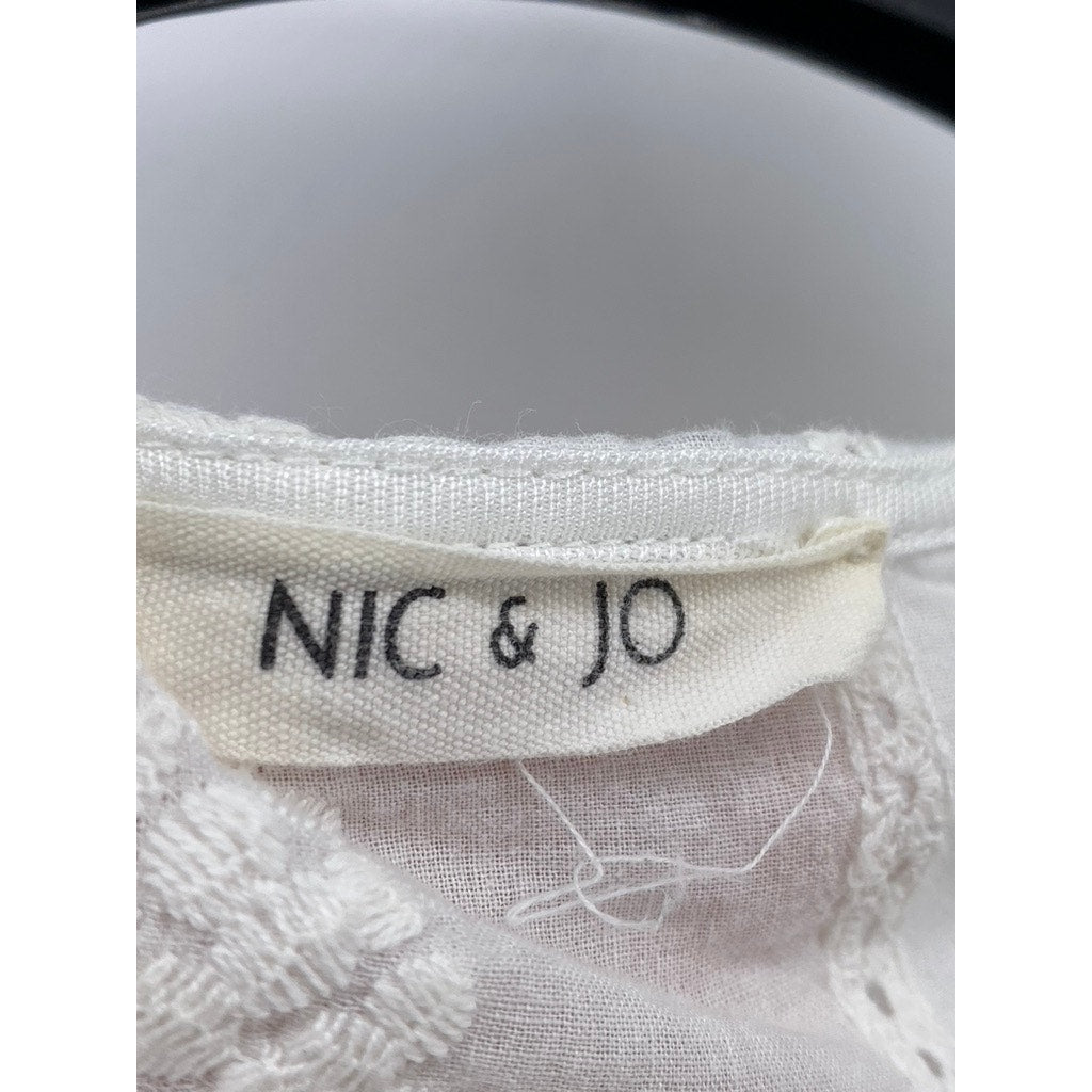 NIC & JO Women's White Embroidered Eyelet V-Neck Long Sleeve Ruffle-Hem Top SZ M