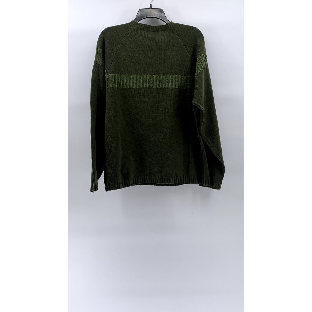 EXPRESS Men’s Dark Green V-Neck Knit Striped Long Sleeve Pullover Sweater SZ L