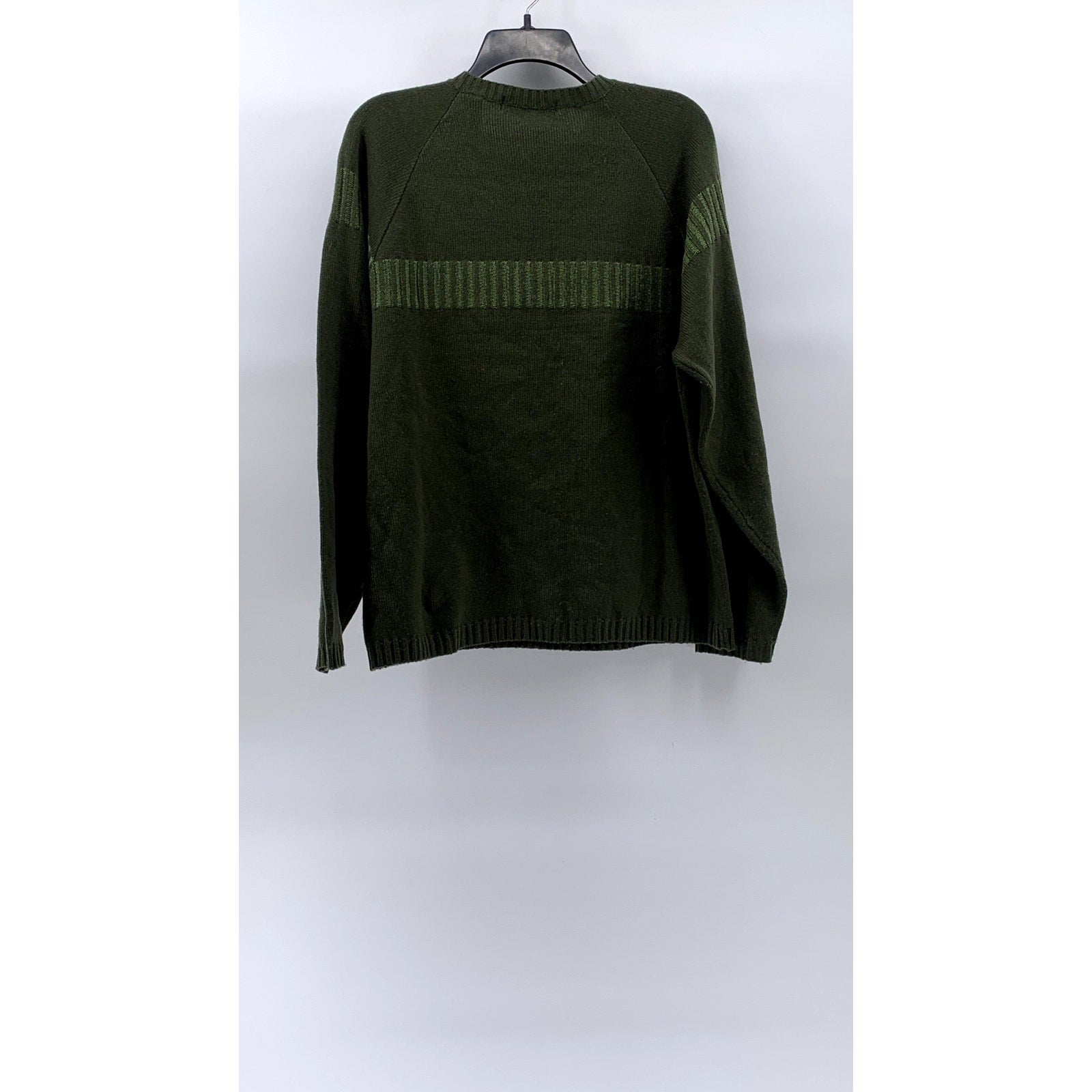 EXPRESS Men’s Dark Green V-Neck Knit Striped Long Sleeve Pullover Sweater SZ L