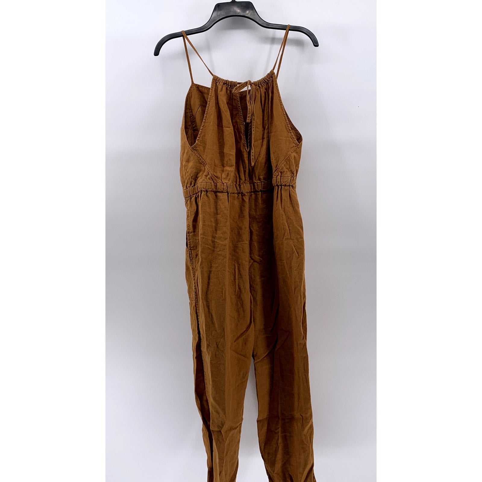 EVERLANE Women's Brown Linen Shoestring Apron Open-Back Jumpsuit SZ S