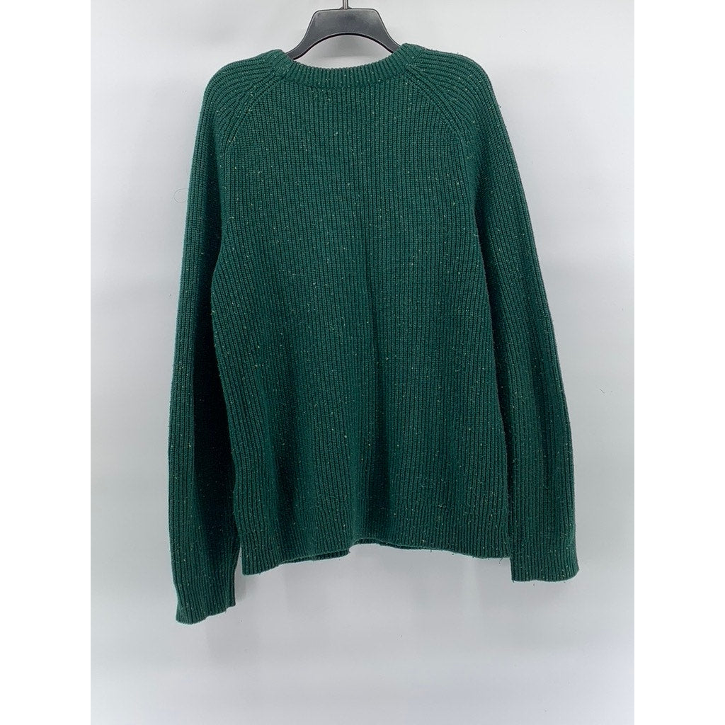 LANDS END Men’s Dark Green Speckle Knit Crewneck Cotton-Wool Blend Sweater SZ XL