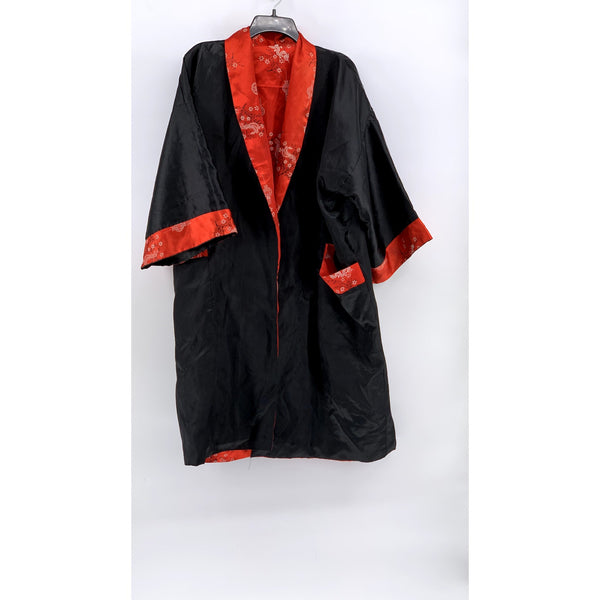UNBRANDED Unisex Black-Red Vintage Rare Thai Silky Dragon Reversible Kimono