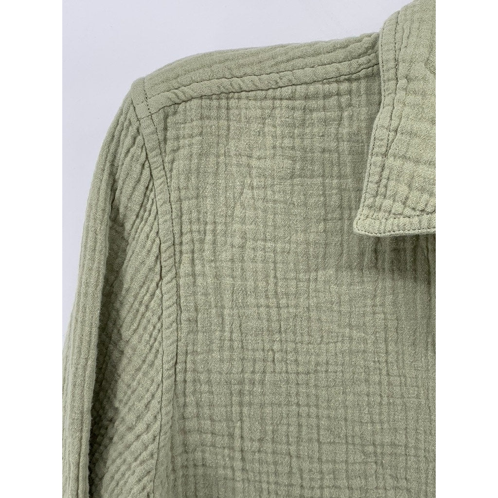 J.CREW Women's Sage Green Double Gauze Textured Button-Up Long Sleeve Top SZ S