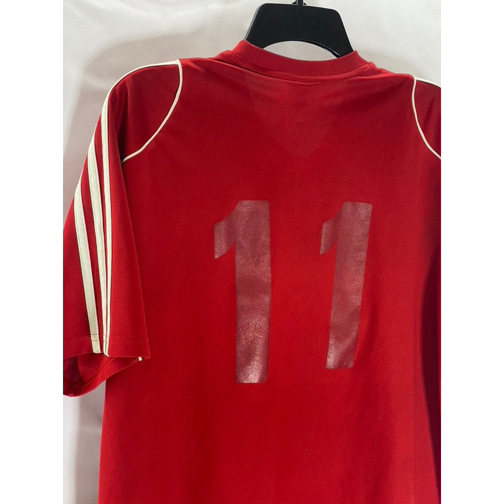 ADIDAS Men's Red-White Three-Stripe Short Sleeve Custom-Made Crewneck Jersey SZM