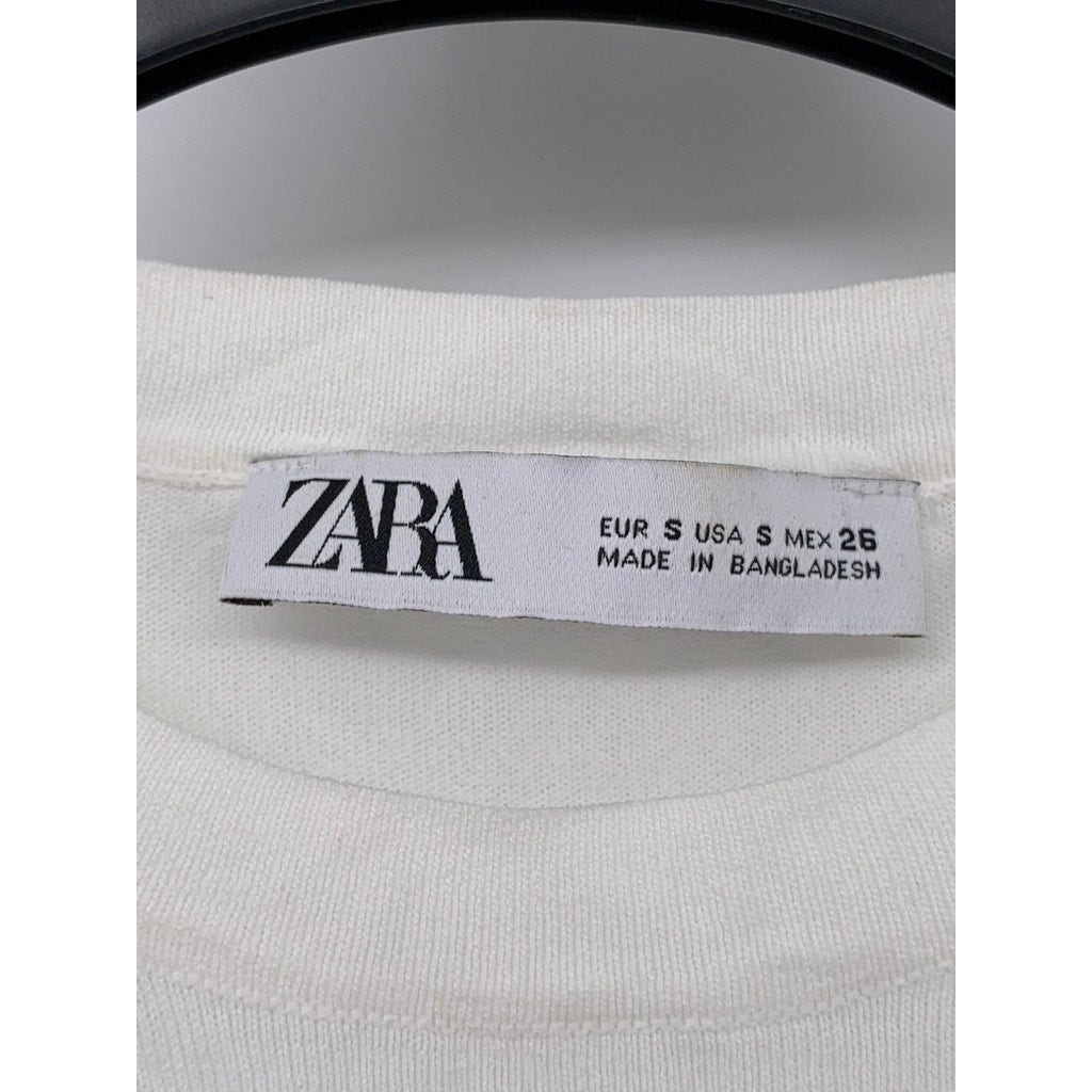 ZARA Women's White Extra Fine Rib Crewneck Short Sleeve Casual Top SZ S