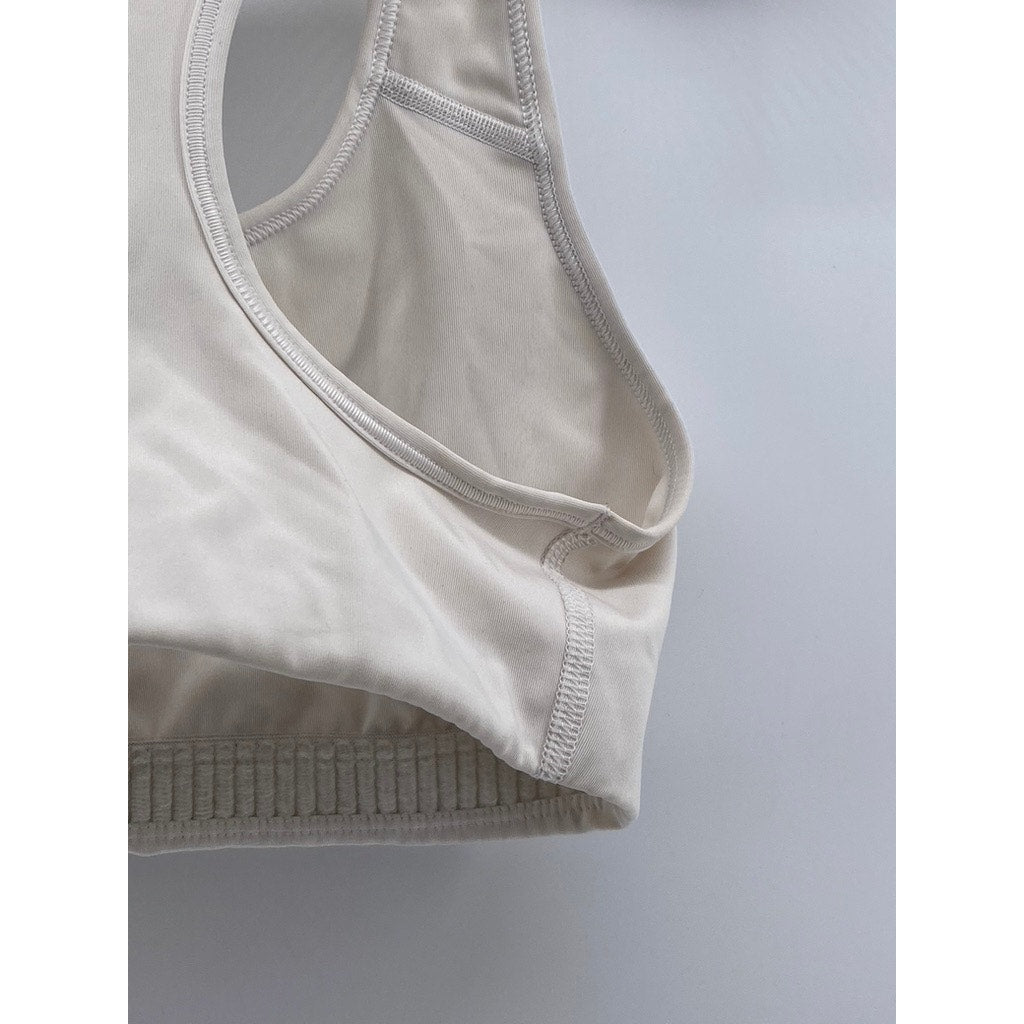 NIKE Women's White-Black Dri-Fit Swoosh Racerback Non-Padded Sports Bra SZ S