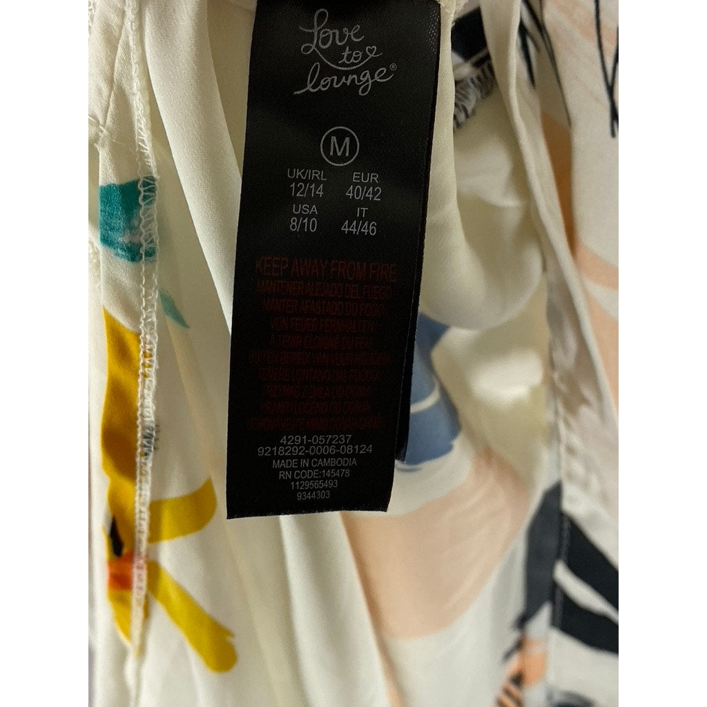 LOVE TO LOUNGE Women's White-Multi Abstract Print Long Sleeve Robe SZ 8/10