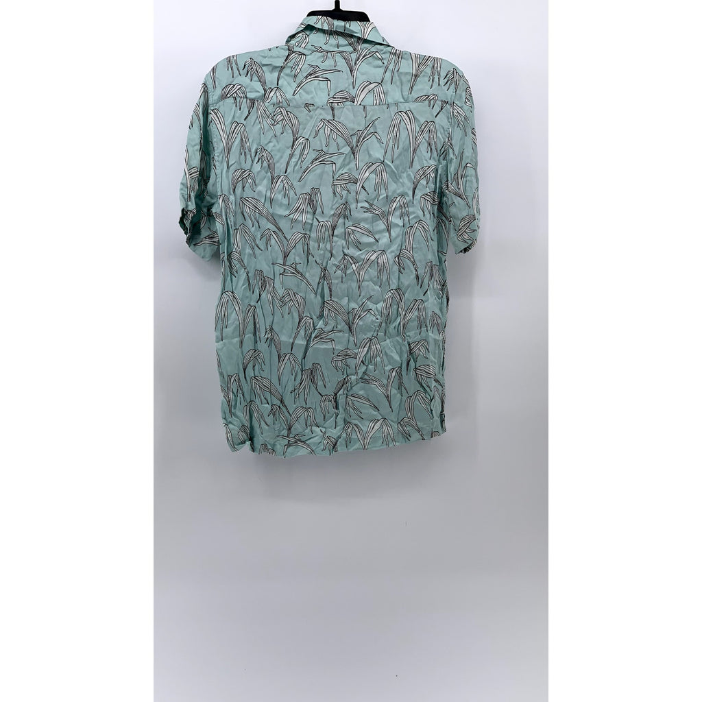 SANDRO PARIS Men's Light Blue-White Leaf Print Button-Up Casual Shirt SZ M