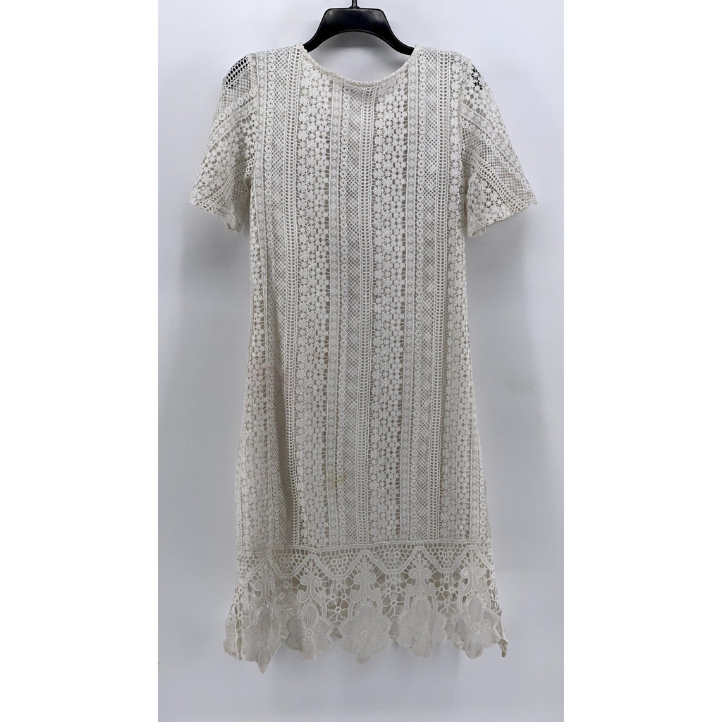MIKAROSE Women's Cream Embroidered Lace Midi Dress SZ XS